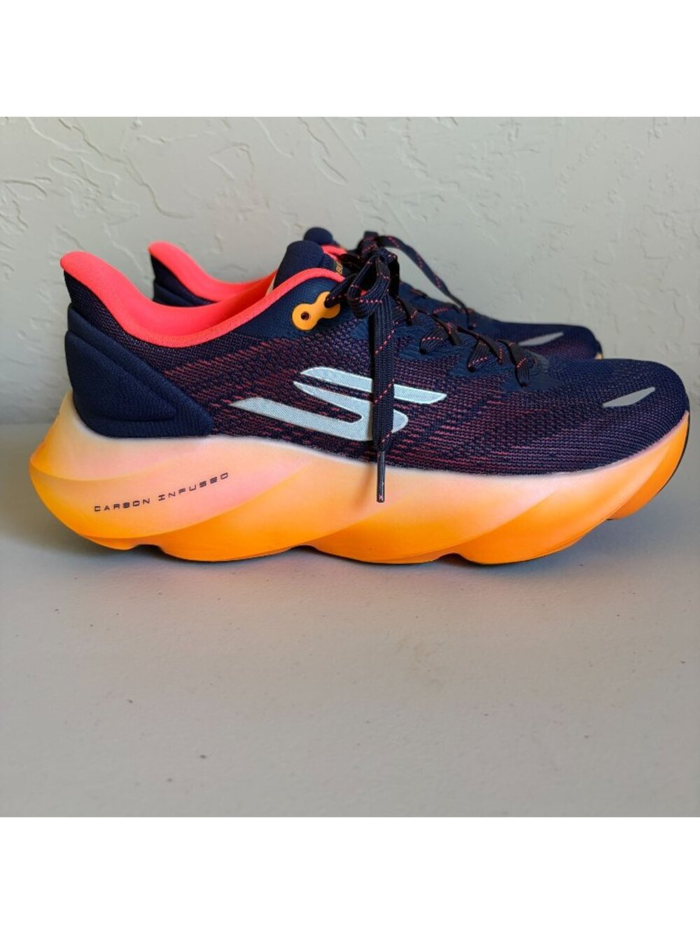 Skechers Aero Burst Running Shoes Men's US 8 Navy Orange Carbon Infused H Plate